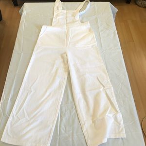 White wide leg denim overalls
